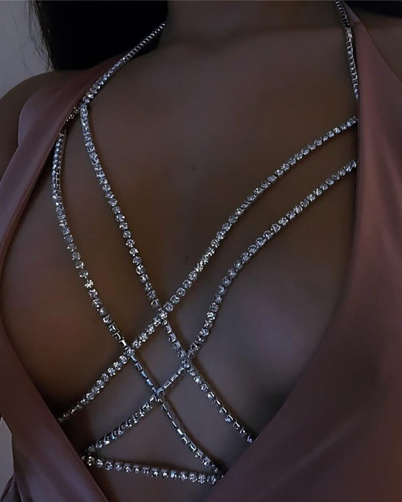 Silver Criss Cross Rhinestone Body Chain (One Size) – Fashion KÄRMÉ