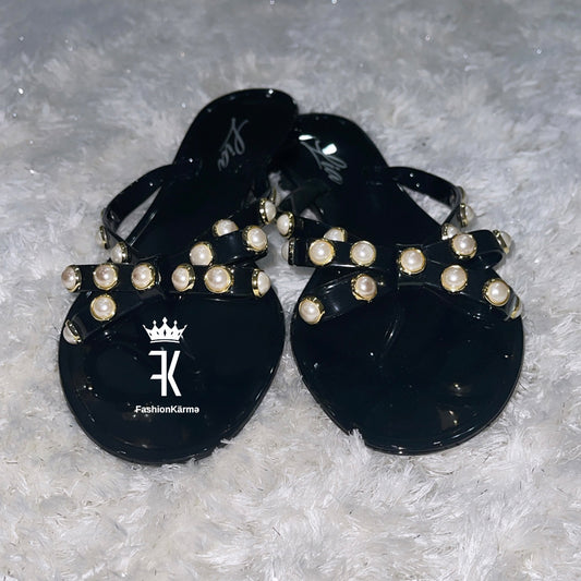 Pearl Jelly Sandals - Black
