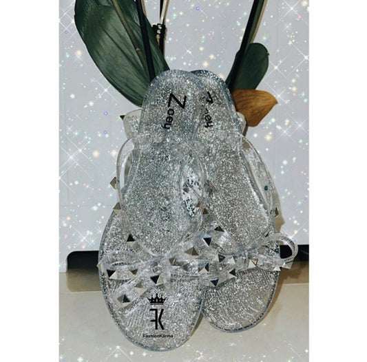 Jelly Sandals - Silver Sparkle